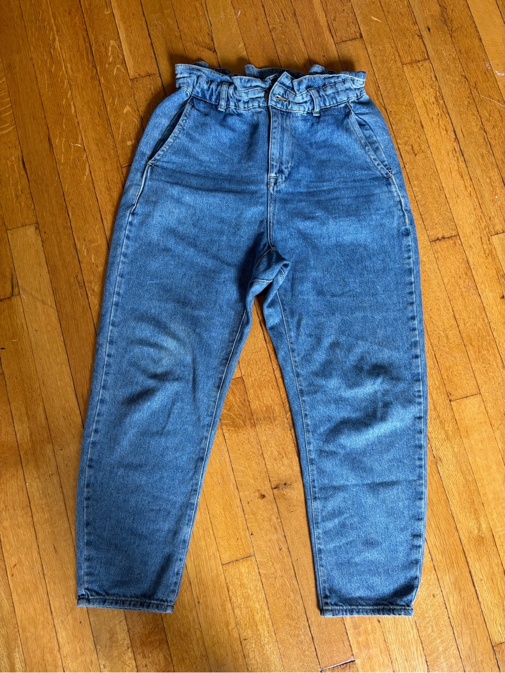Zara Blue Paperbag Waist Barrel Women's Jeans